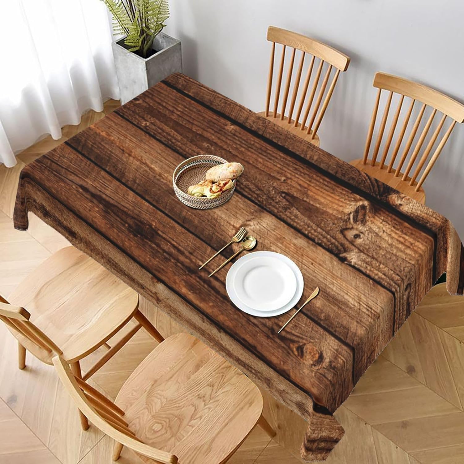 Tovaglia Antimacchia 300x140 cm Rettangolare Tavola di Legno D'epoca Tovaglie Impermeabile 3 Metri Copritavolo Poliestere Protezione Tavolo Tema Del Paese, per Feste (12-14 Posti) a/3708