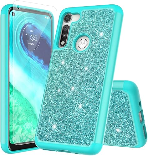 Funda de teléfono para Moto Motorola G Fast (versión 2020) con vidrio templado, cubierta dura inalámbrica de TPU de doble capa, brillante, bonita