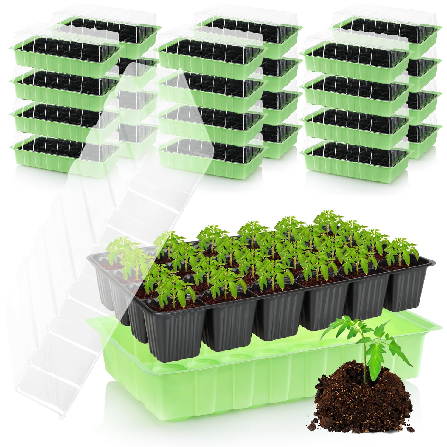 com-four® 24x Mini Serra da Interno con Coperchio - Kit di Coltivazione con 576 Vasi - Fioriera per Verdure, Erbe Aromatiche e Fiori - Scatola di Germinazione per Davanzale (Kit di Coltivazione 2)