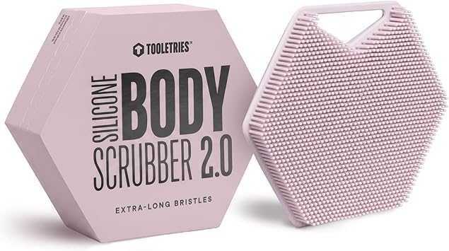 TOOLETRIES Premium Silicone Body Scrubber 2.0, Hygienic Loofah Alternative, Exfoliating Shower Scrubber for Sensitive Skin, Quick Drying & Long-Lasting Bathroom Essentials for Men & Women - Blossom