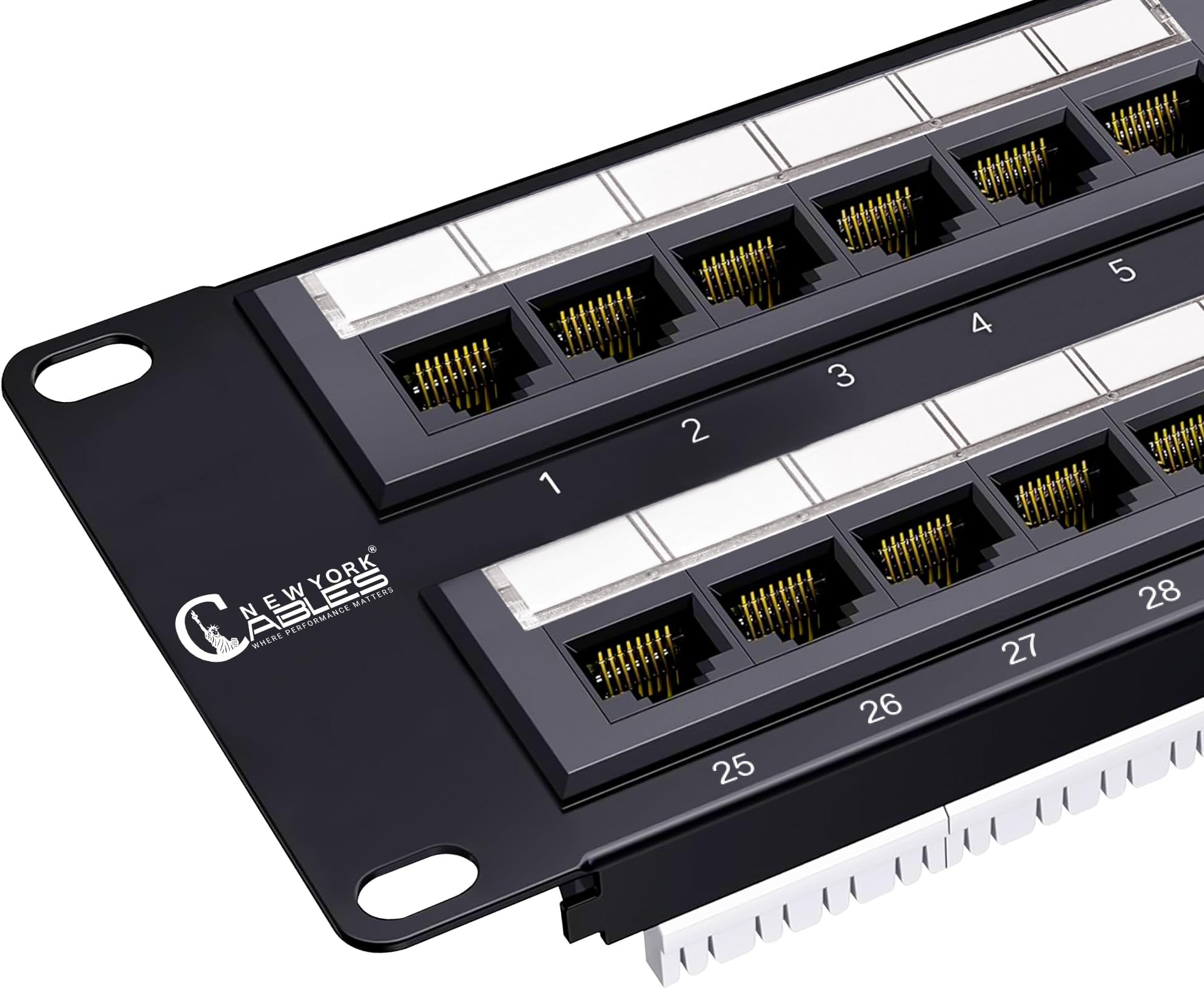 NewYork Cables 48 Port Cat6 Patch Panel, 10Gb Ethernet, 2U 19-Inch Rack or Wall Mount, UTP Network Patch Panel, Heavy-Duty Steel, Color-Coded T568A/B, 110/Krone Compatible, Black