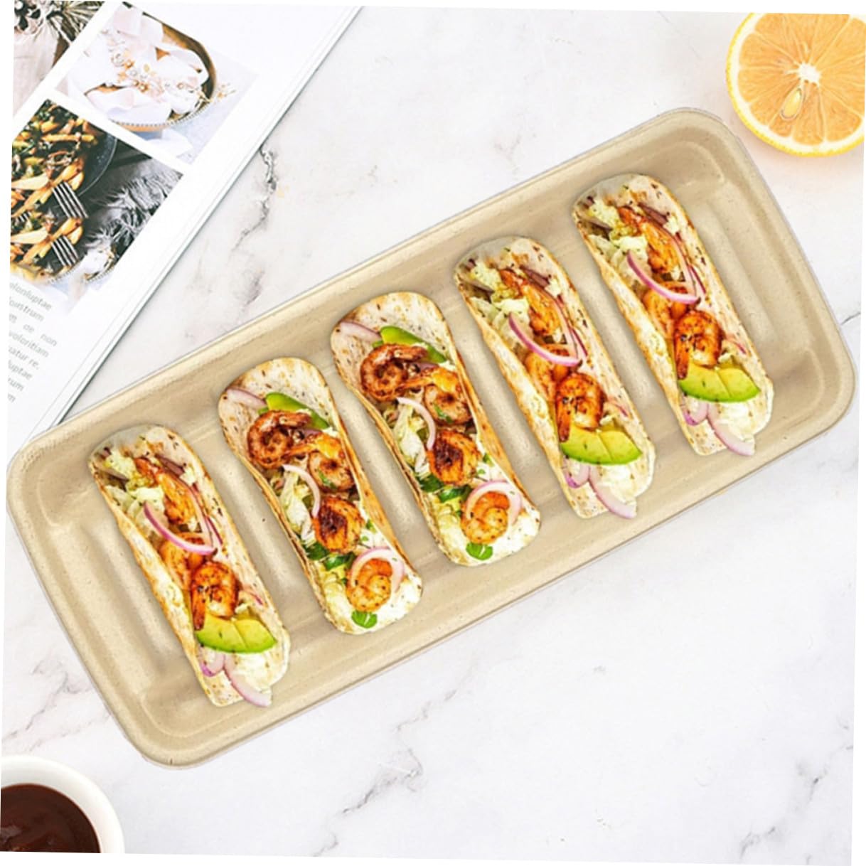 POPETPOP Porta Tacos Desechable de Papel Beige para Fiesta 25 Piezas, Soporte Multipropósito para Tacos, Burritos y Alimentos Similares en Eventos al Aire Libre