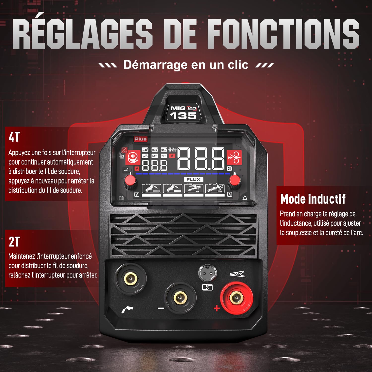 ANDELI Poste à Souder 135A 4-en-1 avec fil fourré et fonction pulsée – MIG sans gaz, TIG Lift et MMA – Kit complet incluant casque et gants, écran LED et système synergie, prêt à l’emploi sur 230V