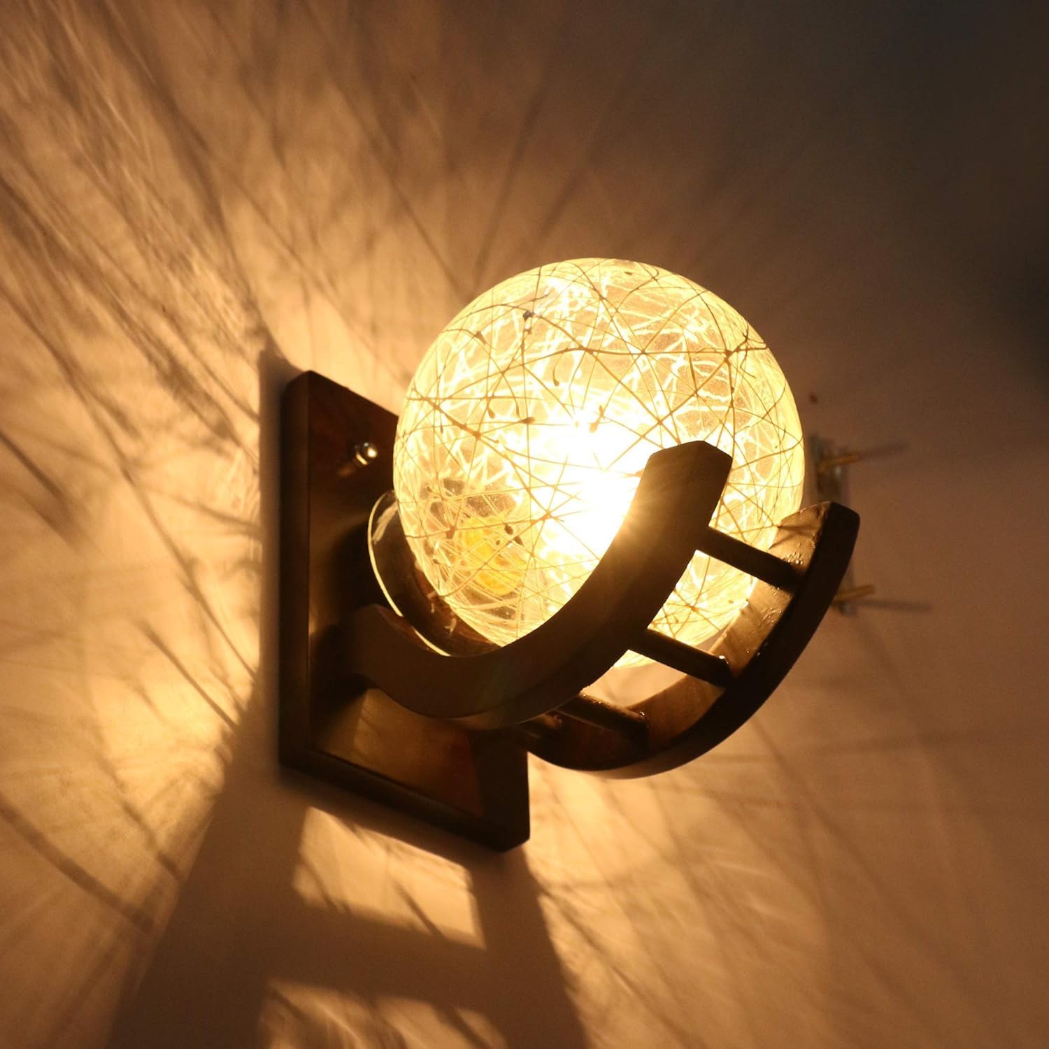 Virya Brown Color Globe Shape Globe Shape Antique Look Decorative Wooden Surface Mounted Classic Wall Light Lamp for Home Decor E27 Bulb Holder (Cracked) Without bulb-image-2