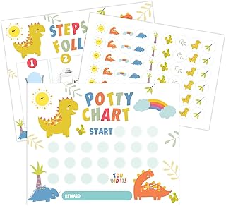 Dinosaur Potty Training Chart, Boho Rainbow Potty Training Sticker Chart for Toddlers Boys Girls, Behavior Reward Chart(Includes 10 Potty Training Chart, 1 Instruction, 216 Stickers) - a02