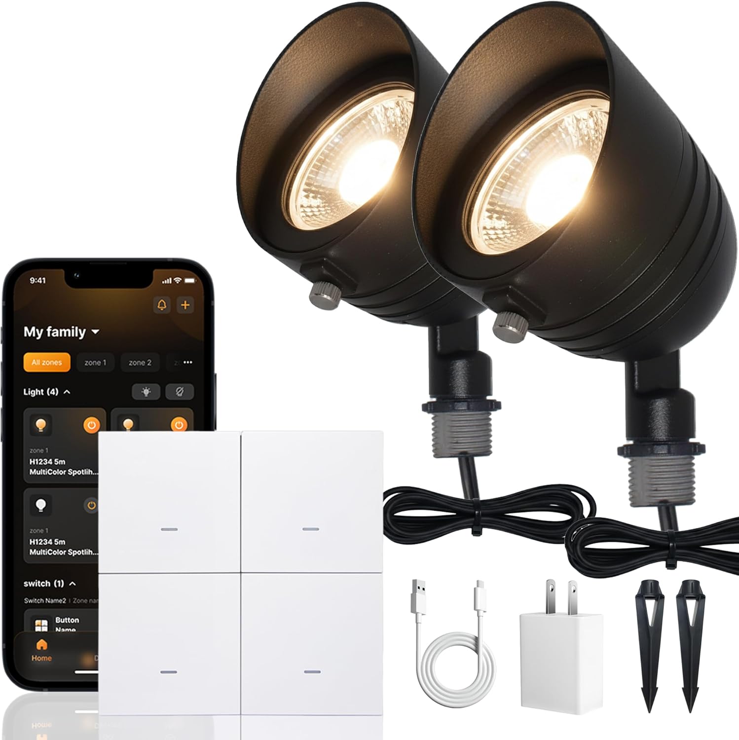Smart Landscape Spotlight Starter Kit, IP67 Waterproof, Compatible with Alexa/Google Assistant, ETL-Listed, Permanent Low Voltage Wired Outdoor Spot Lights for Yard, Thread Connectivity
