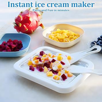 Rolled Ice Cream Maker with 2 Scrapers, Stainless Ice Cream Roll Maker for DIY Homemadeice Yogurt Sorbet, Fun Family Activity White