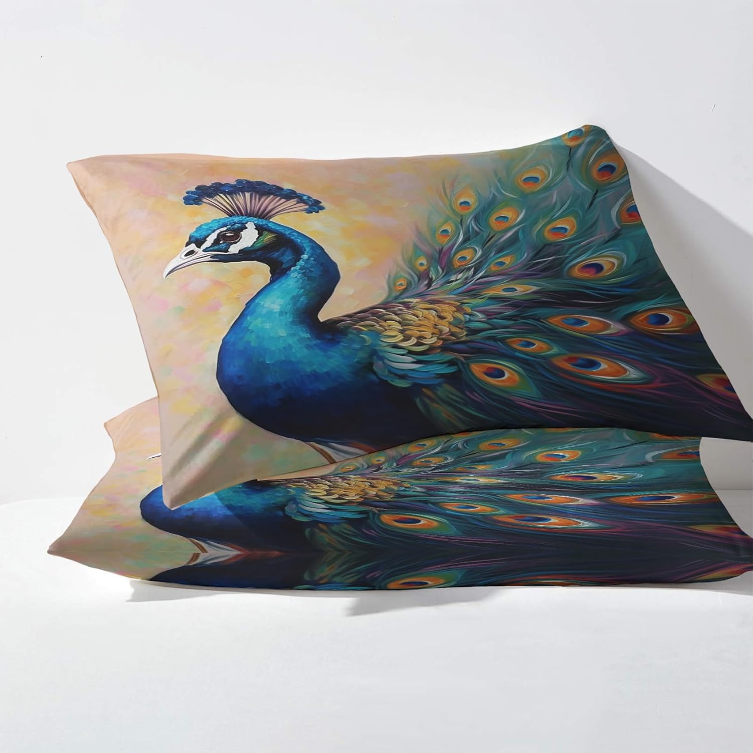 Peacock Sheets Twin Size, Feather Bird Bed Sheets, Patterned Bedding Sheets & Pillowcases 3 Piece Set - Soft Microfiber Deep Pocket Fitted Sheet & Flat Sheet & Pillow Case L2-&-88