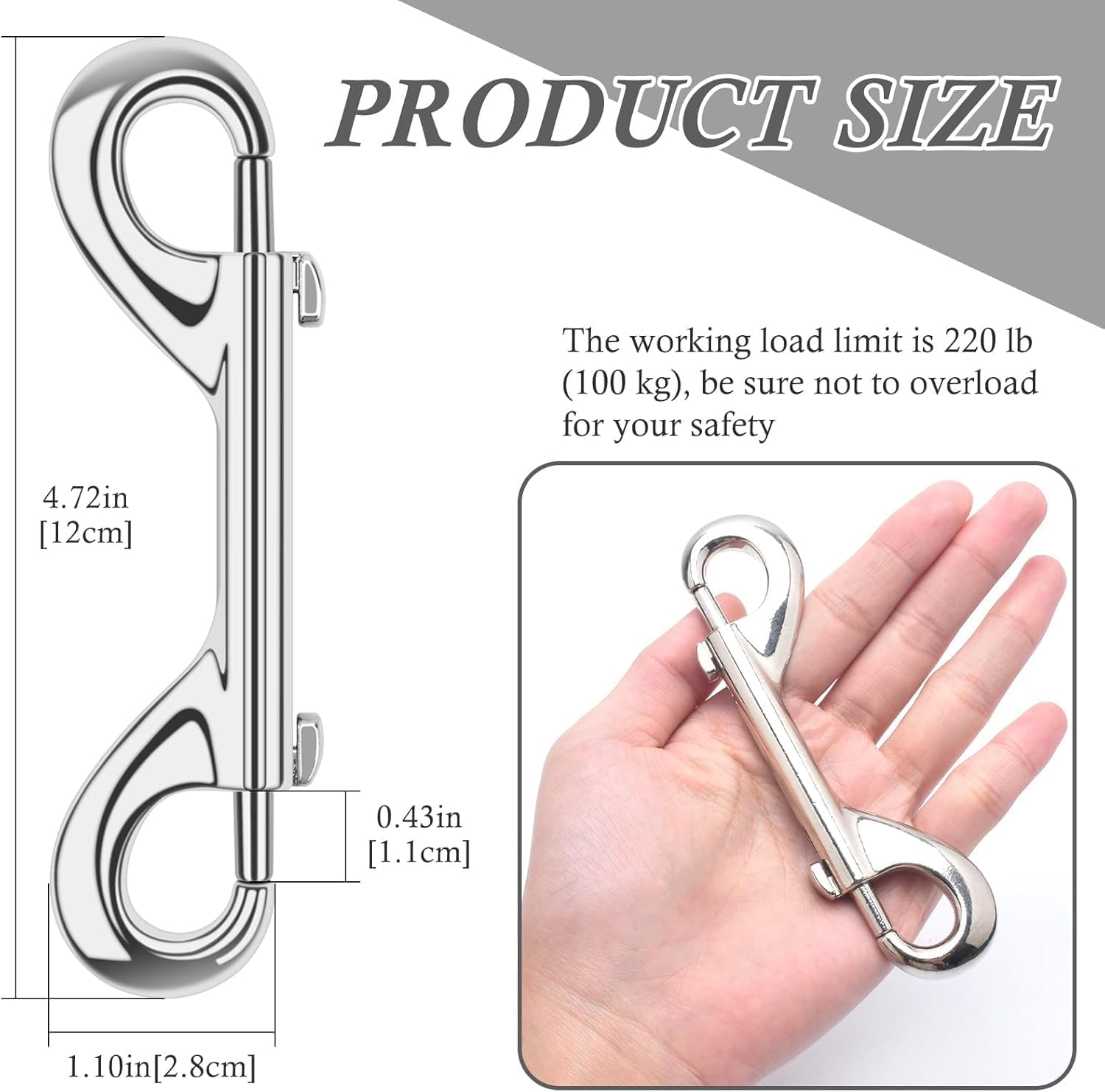 ERKOON Doppelendige Karabinerhaken, extra groß, 11,9 cm, Zinklegierung, robuste Trigger-Druckknöpfe für Pferde, Wassereimer, Futtereimer, Hundeleine, Pferde, Haustierschlinge, 15 Stück