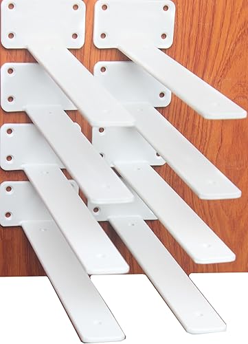Miniatura 79 de Paquete de 4 soportes de estante en L ocultos blancos de 5 pulgadas (1/5 pulgadas de grosor), soporte de estante de metal, soporte de estante