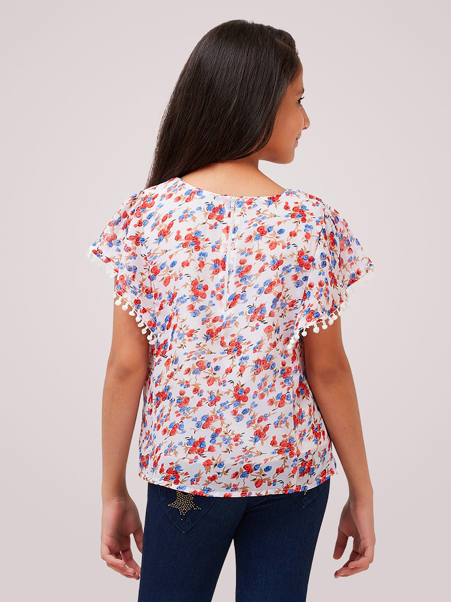 Merrigo Kidz Girls Printed Georgette Top Off White 4