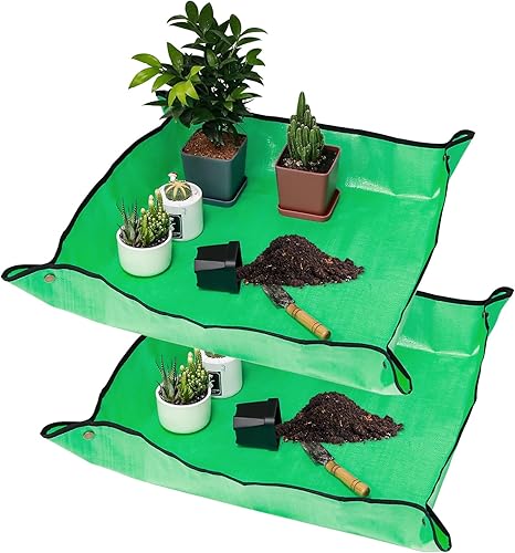 Miniatura 1 de VinYankee 2 alfombrillas de trasplante para trasplante y control de desorden de suelo en macetas, 26.8 x 26.8 pulgadas, impermeable, bandeja para