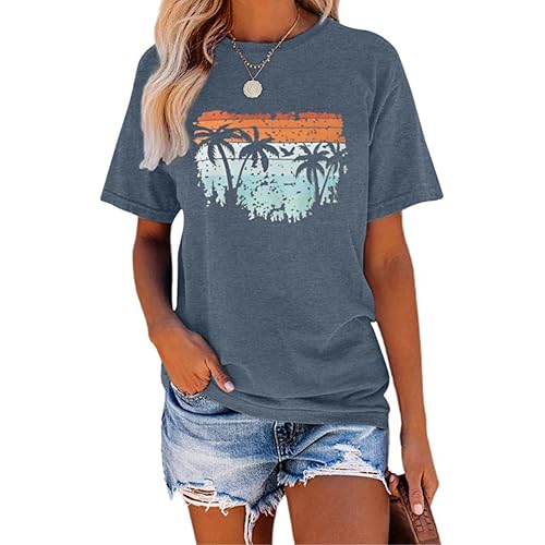 TAKEYAL Women Los Angeles Graphic T Shirts California Letter Print Short Sleeve Tee Loose Casual Tops