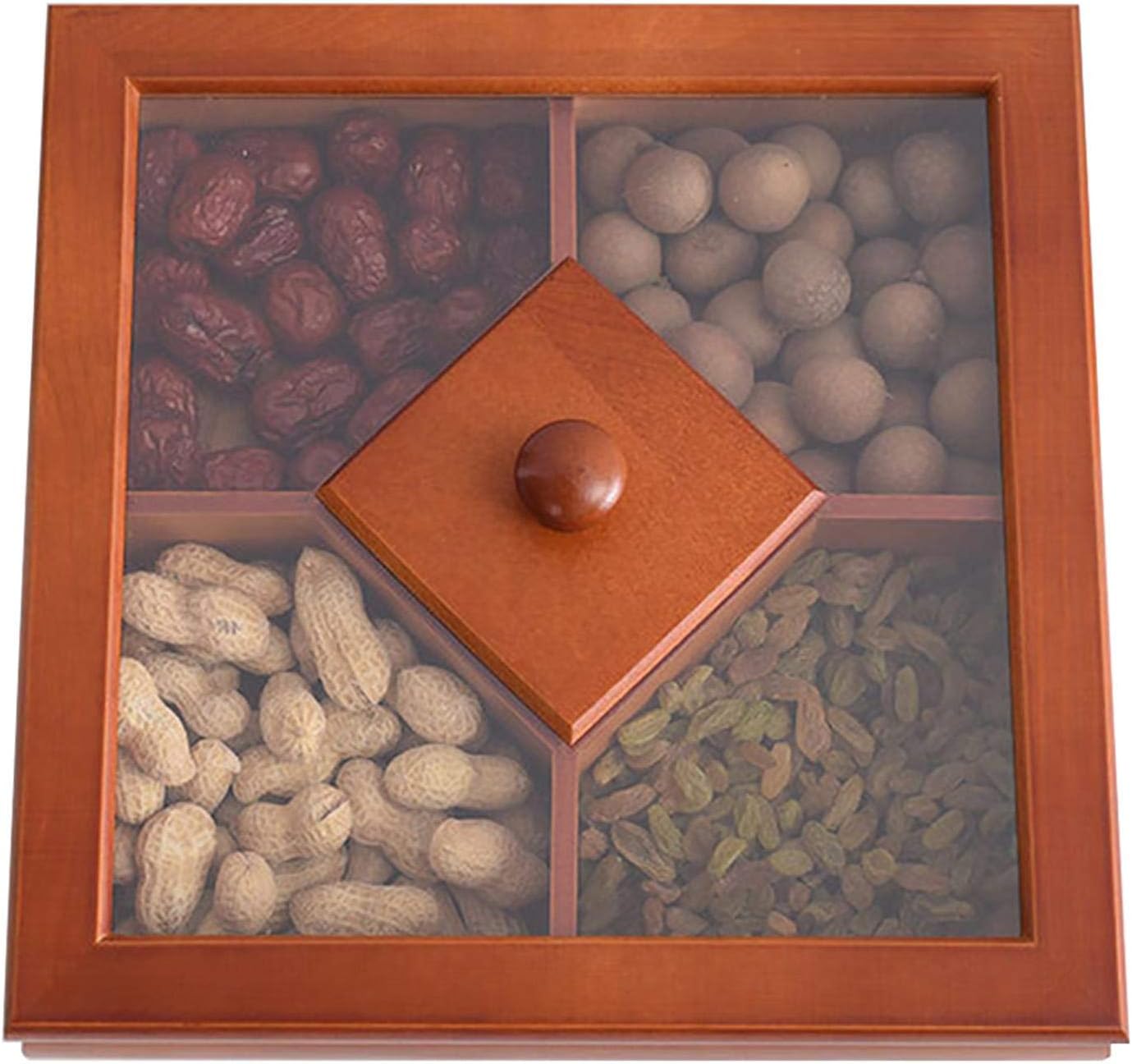 Wooden Dried Fruit Tray, Sectional Snack Plates Party Serving Bowl with Clear Lid for Candy, Nut, Sweets Cookies Organizer Storage : Home & Kitchen