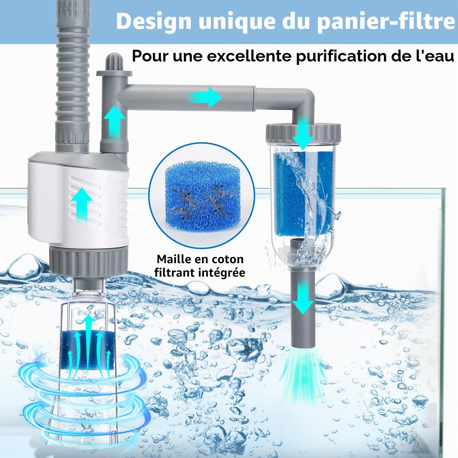 Piston Aquarium Électrique 30W Aquarium Nettoyant Galets sous Vide avec Soufflet - Kit d'aspiration d'Aquarium pour Changement d'eau, Nettoyage du Sable, Enlèvement de la saleté avec Tige