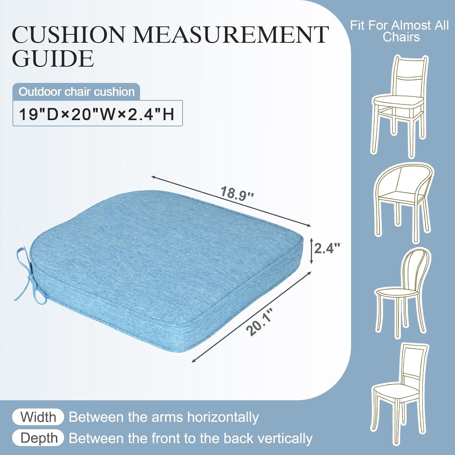 BPS 20 x 19 Inch Outdoor Chair Cushion Set of 2, Fade-Resistant and Water-Resistant Solution-Dyed Polyester Fabric Patio Chair Cushions with Straps for Outdoor/Indoor Dining Chairs