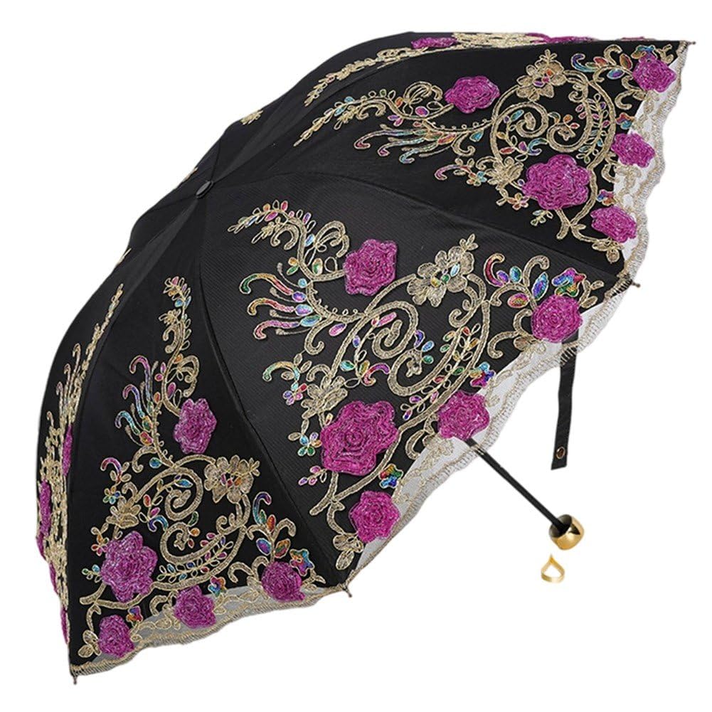 Parapluie vintage à fleurs brodées pliable et étanche pour femme