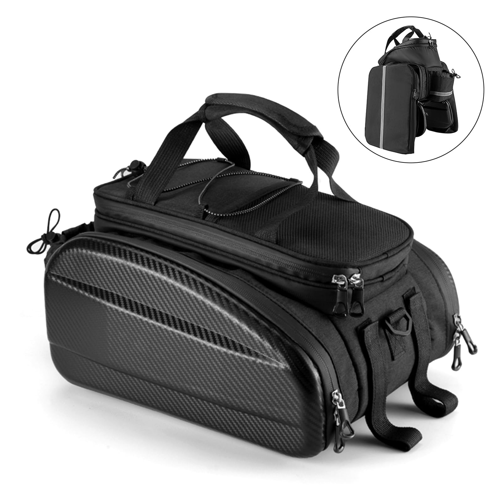 Borse da Sella per Bici Portapacchi Posteriore Resistente EVA Poliestere Mountain Riding Baule per Bici da Viaggio Borsa da Sella Portapacchi con Riflettore per Avventure all'Aria (Nero 31L