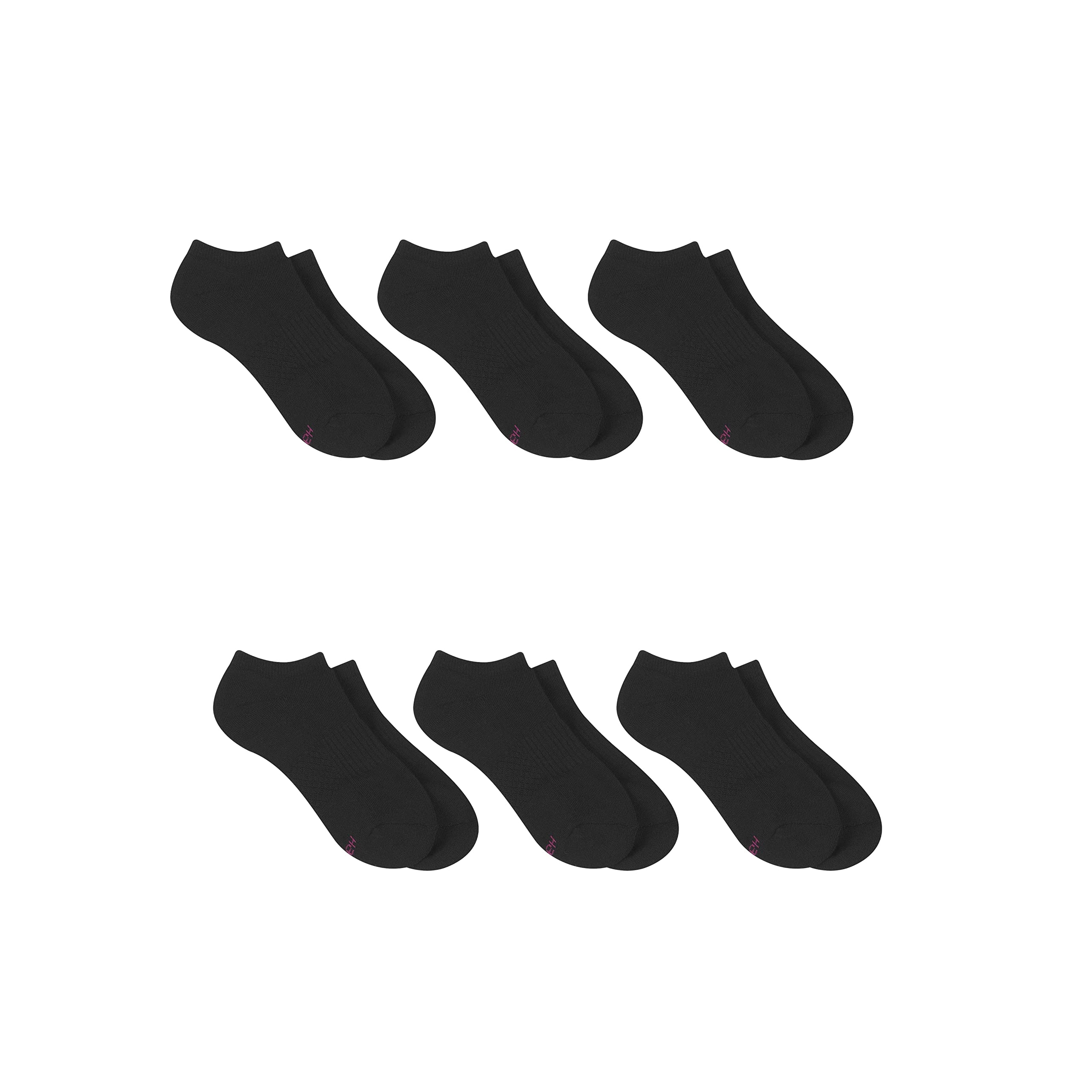 Hanes Performance Women's Extended Size Cushioned 6pk No Show Athletic Socks 8-12 BLACK