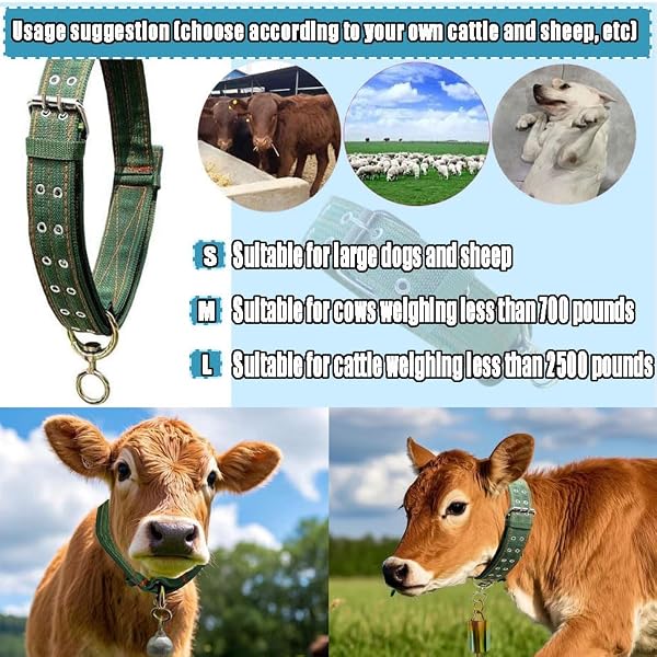 Nylon Livestock Collar Adjustable Cattle Collar with Cow Bell for Cattle Sheep Goat Thick Canvas Neck Strap Farm Ranch Animal Accessories (38.5inch) by Wvkzuc - Image 7