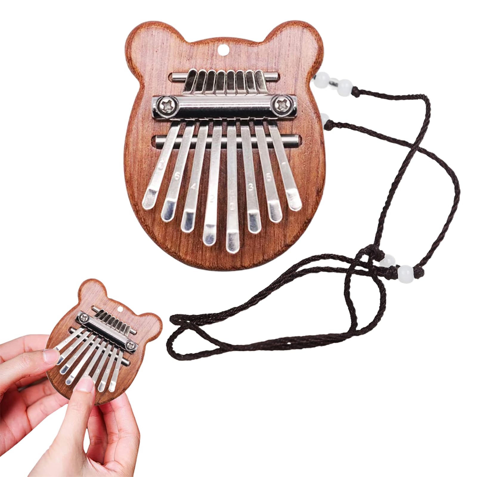 Kalimba 8 Tasti Per Bambini E Adulti - 2 Pezzi Con Cordino, Strumento Musicale Legno E Metallo - Foto 5