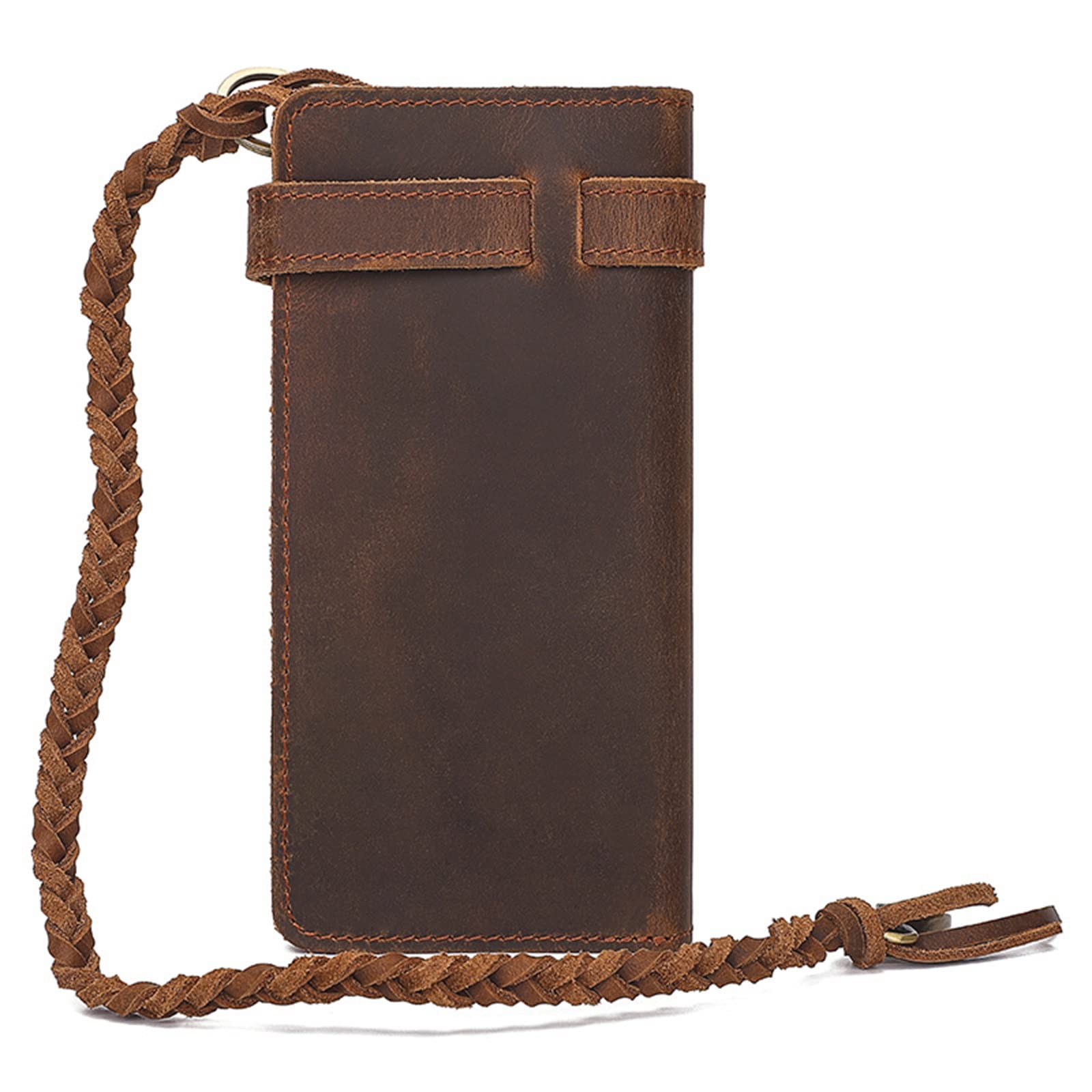 Cartera Cadena Piel Cartera Hombre Piel Doble Plegable con Cadena para Hombres(marrón)