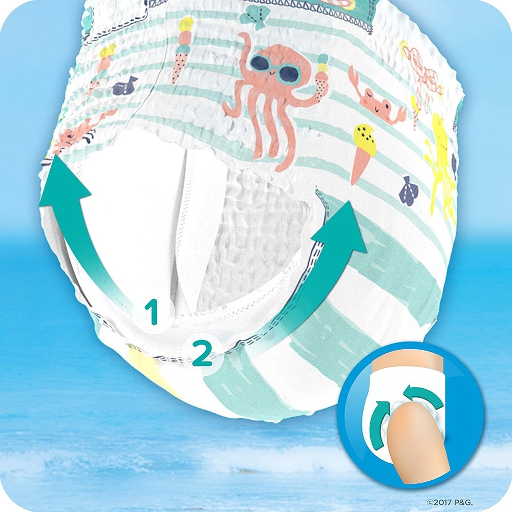 Pampers Pieluchy dla niemowląt rozmiar 4 (9-15 kg), rozpryskiwane spodnie do pływania, 88 pieluszek, opakowanie oszczędzające miejsce, nie zwiekają w wodzie
