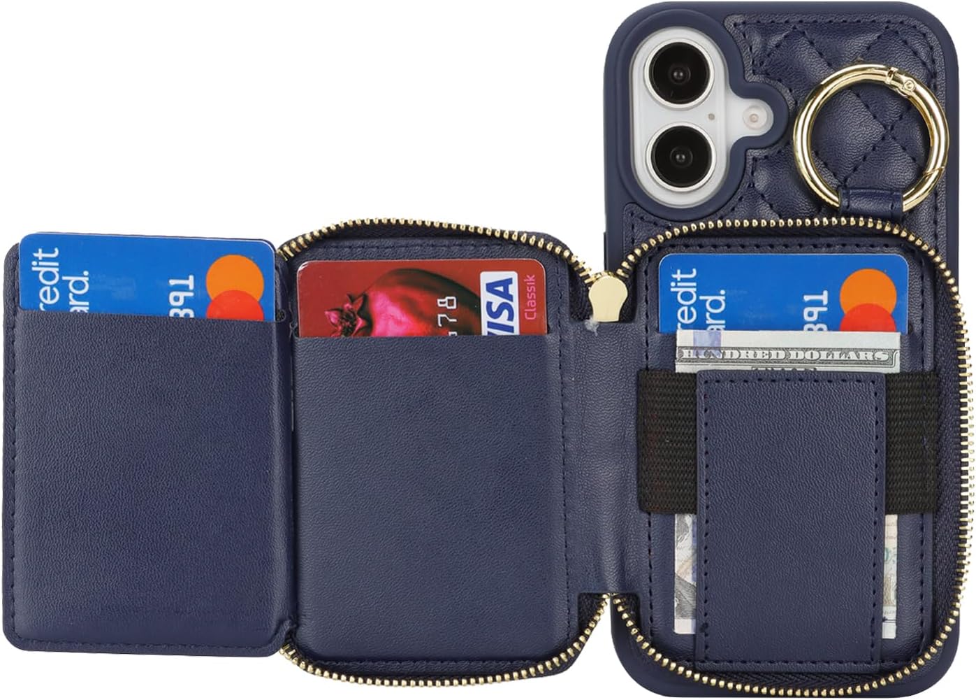 for iPhone 17 Case Wallet with Card Holder,for iPhone 17 Phone case Wallet with Zipper with Slot Kickstand Stand Case for Women and Man 5G 6.3 Inch-Blue