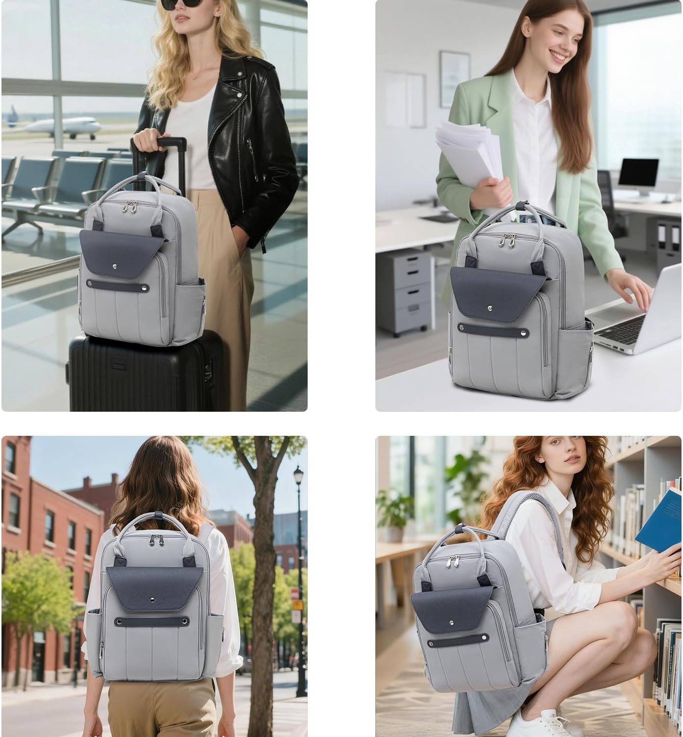 Travel Laptop Backpack for Men & Women Teacher Backpack with Charging Cable Hole, 15.6 Inch Laptop Bag Slim Business Bag (Gray) - Image 2