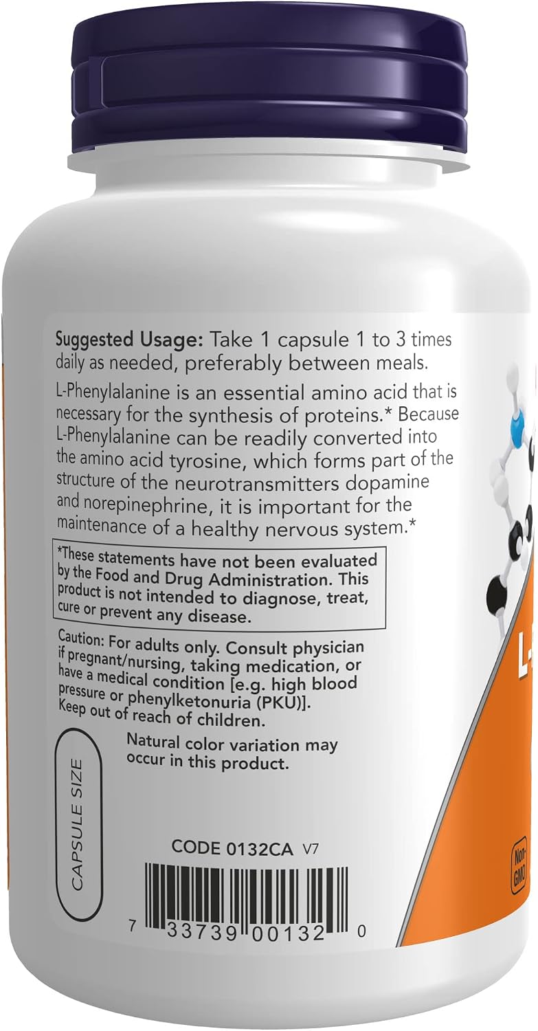 NOW Supplements, L-Phenylalanine 500 mg, Nervous System Support*, Amino Acid, 120 Veg Capsules