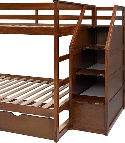 Miniatura 17 de Harper & Bright Designs Litera individual sobre cama individual con nido, marco de cama de madera para niños con escaleras y barandilla de gran