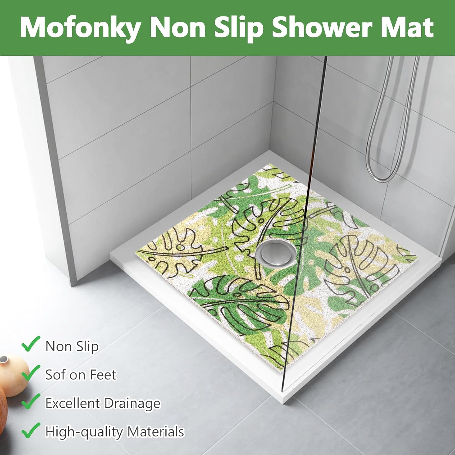Shower Mat Non Slip: 24 x 24 Inch Shower Mats for Inside Shower - Square Anti Slip Shower Matt for Elderly