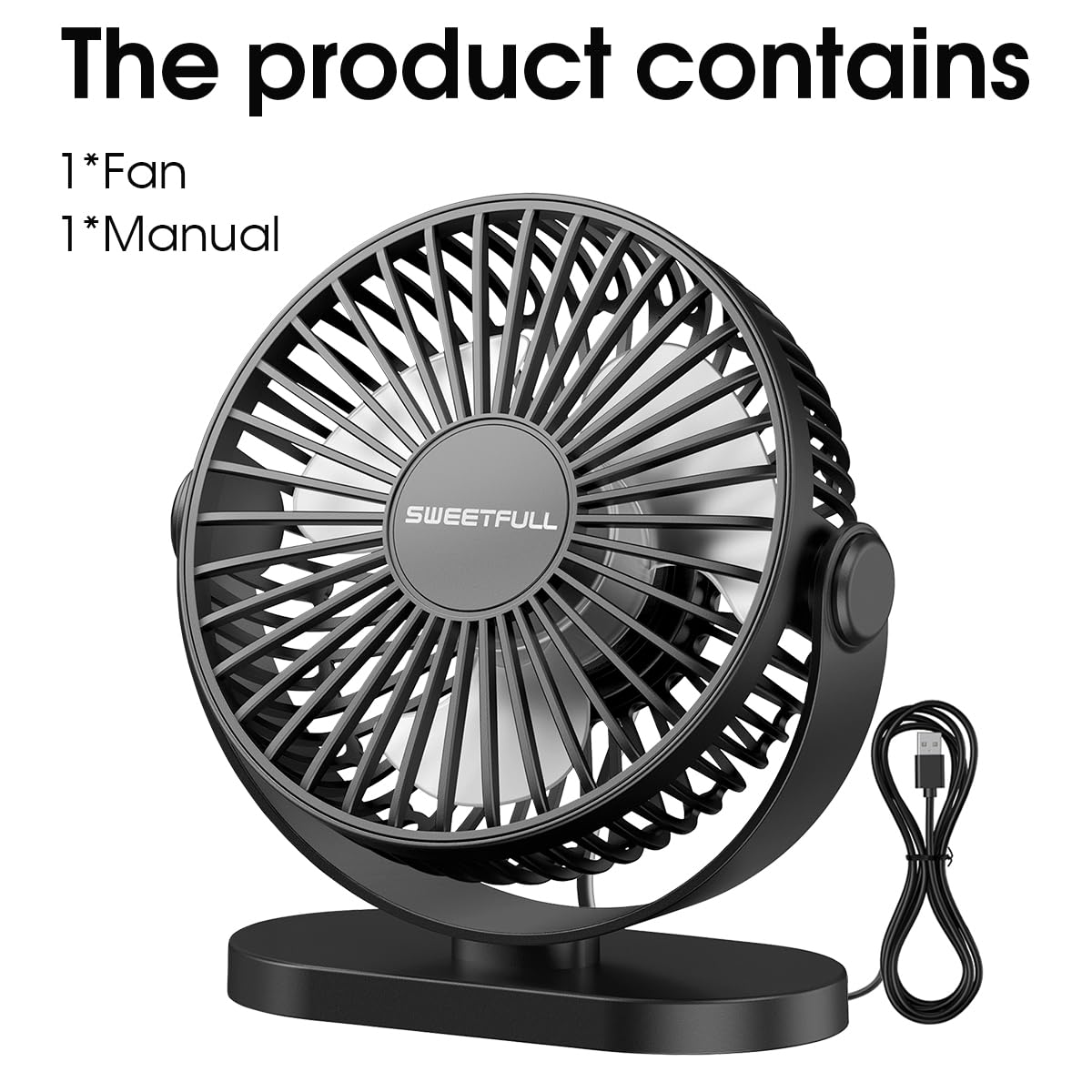 Mini Ventilatore da Scrivania USB, Piccolo Silenzioso 3 Velocità Rotazione a 360° Regolabile 12.7 cm Gadget di Raffreddamento da Tavolo per Ufficio su Scrivania (Nero)