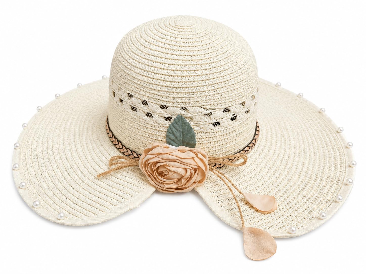 Womens Open Back Straw Beach Hat with Floral Detail-picture-14