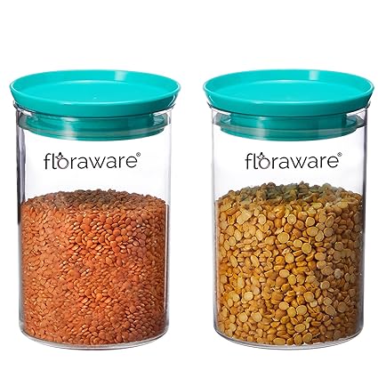Floraware Food Safe Multiuse Stackable Airtight Grocery Container 900ml, Pack of 2, BPA Free (Blue)
