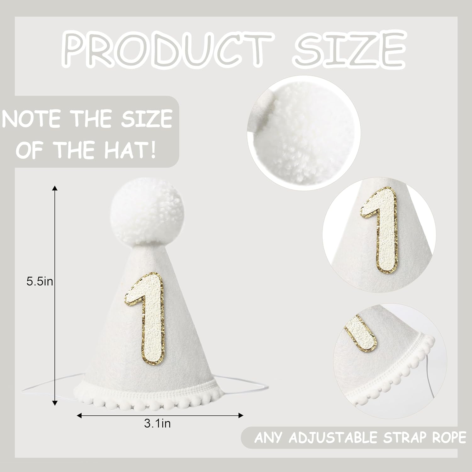 HGFC Milky White 1st Birthday Hat - Costume Headwear for Babies having their 1st birthday, Boho First/1st Birthday Crown, Natural Bohemian Birthday Decorations, Cake Smash Photo Prop - Image 2