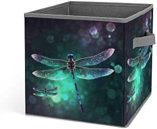 Oxford Fabric Storage Boxes Foldable Organizers for Clothes/Shoes/Toys, Collapsible Fabric Bins, Galaxy Animal Dragonfly Printing Storage Box Multi-Use Closet & Cabinet Organization