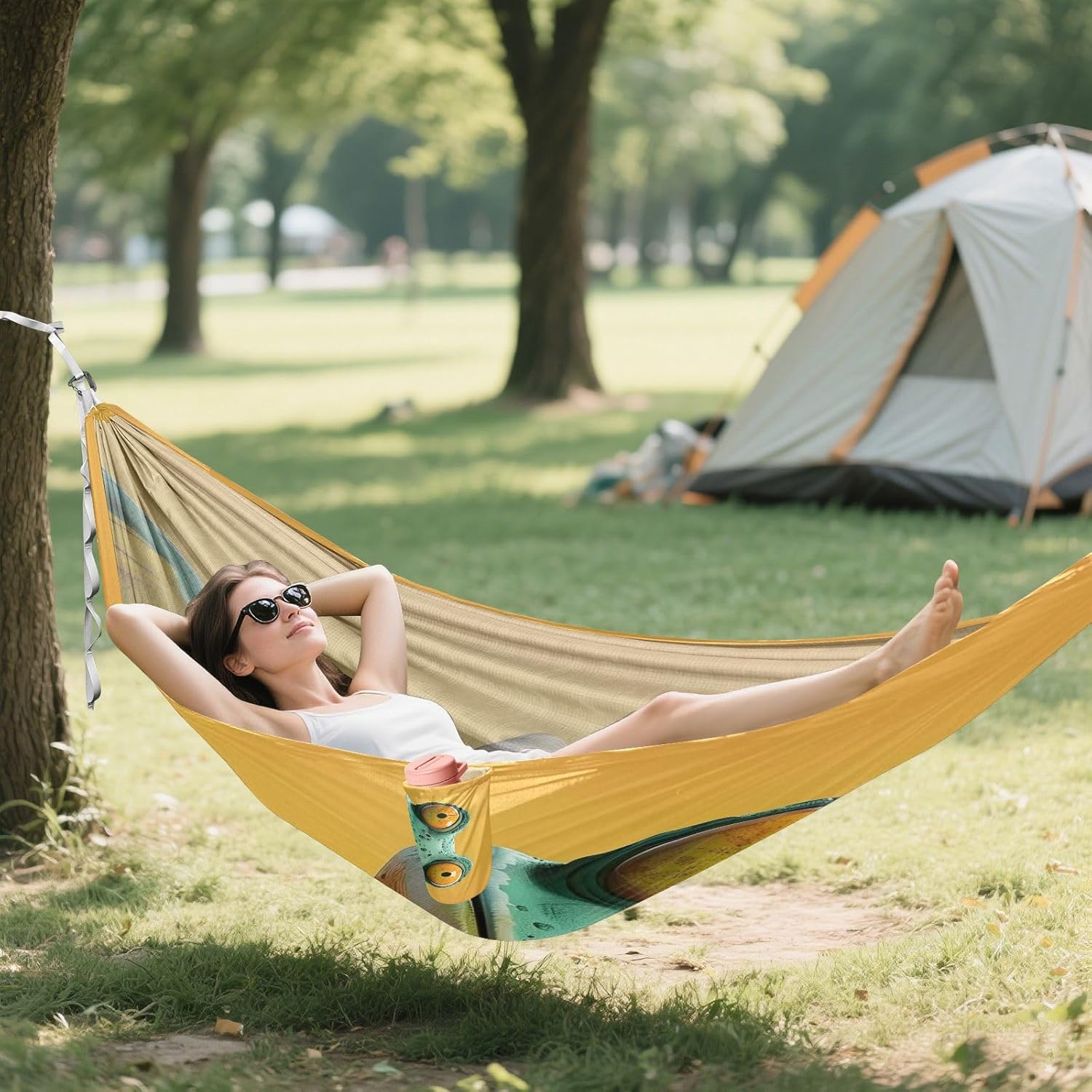 ALAZA Lizard Funny Frog Camping Hammocks Single or 2 Person 500 lbs Portable Parachute Travel Hammock w/Tree Straps for Hiking Backpacking Indoor Outdoor