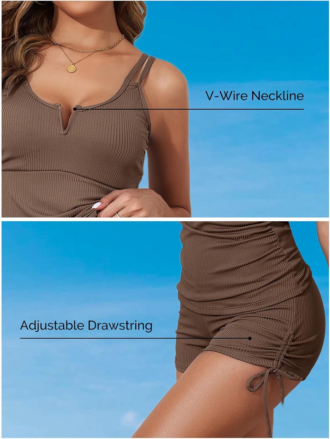 Aleumdr Women's Two Piece Tankini Swimsuit Tummy Control Bathing Suit V Neck Swim Tank Top with Boyshorts - Image 5