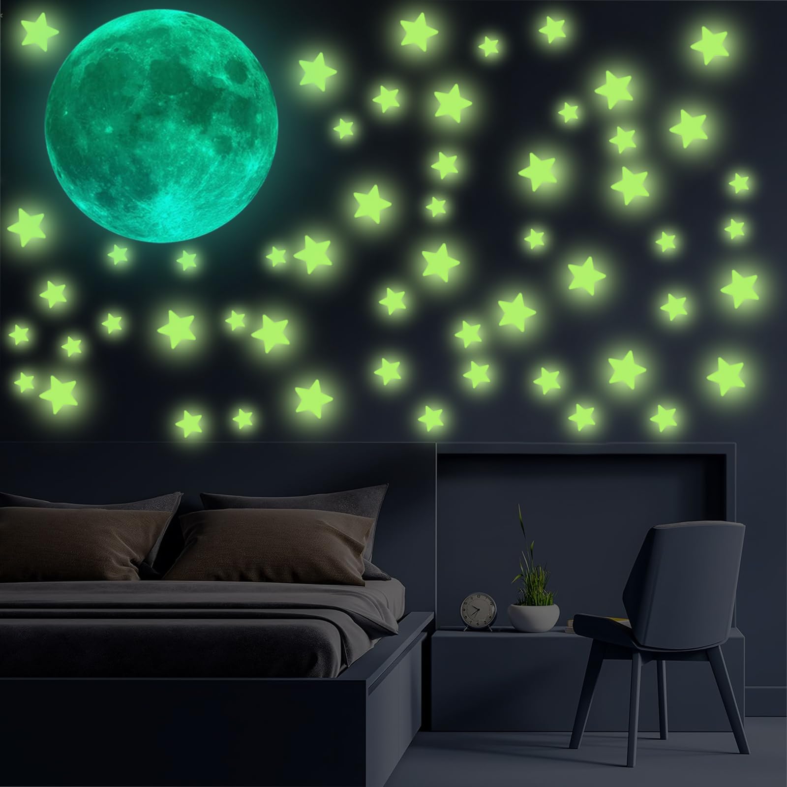 334 Piezas Estrella Luminoso Pegatinas, Absorción luz Estrellas Fluorescentes para Techo, Punto Estrella Luna Pegatinas Fluorescentes para Decoración Dormitorio Niñas, Niños