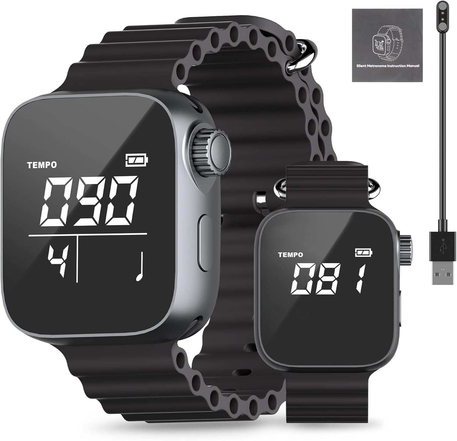 Aklot Vibrating Metronome Watch, Switchable Metronome or Sport Mode, Precision Pulse Wearable Metronomes for Instrumental Beginners, Musicians, Exercisers with Magnetic Charging Cable, Manual (Black)