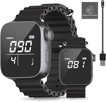 Aklot Vibrating Metronome Watch, Switchable Metronome or Sport Mode, Precision Pulse Wearable Metronomes for Instrumental Beginners, Musicians, Exercisers with Magnetic Charging Cable, Manual Black