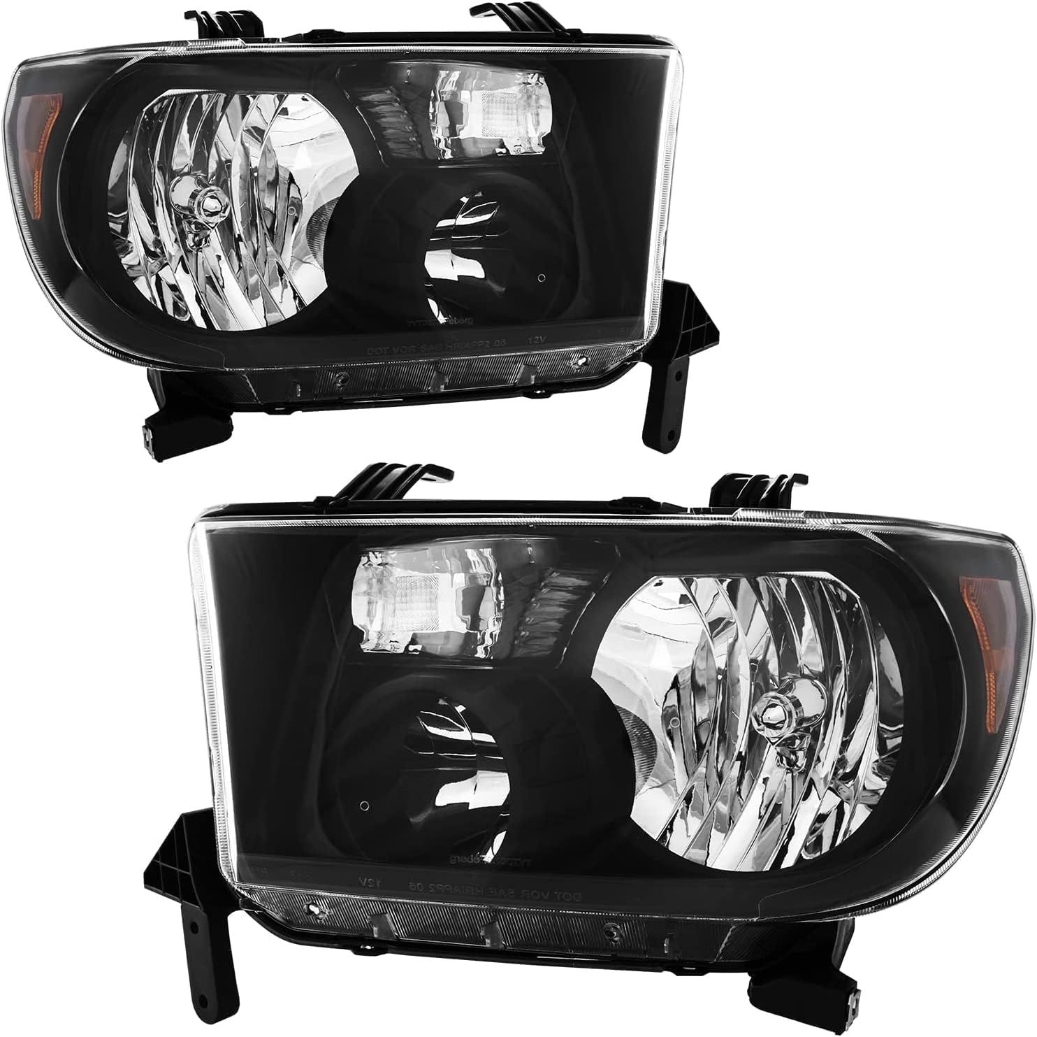 KAX Headlights Assembly Replacement for Tundra 2007-2013, Sequoia 2008-2017, OE Headlamp Black Housing Clear Lens Amber Reflctor Driver and Passenger Side