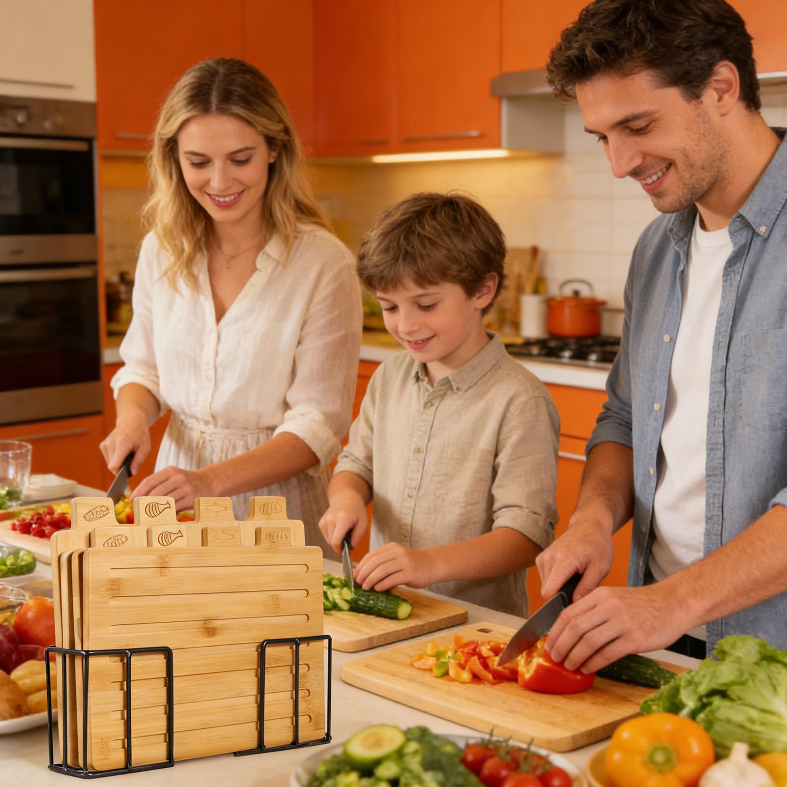 Tagliere da Cucina per Preparazione Cibo in Legno con Supporto | Set di Taglieri in Legno per Alimenti Famiglia Uomini Donne Casa Ristorante Caffè Appartamento Campeggio Dispensa