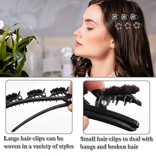 Miniatura 9 de 8 pinzas de pelo trenzadas de piedra de cristal brillante, pinzas de pelo de tela satinada, pinzas de pelo trenzadas con diamantes de imitación para