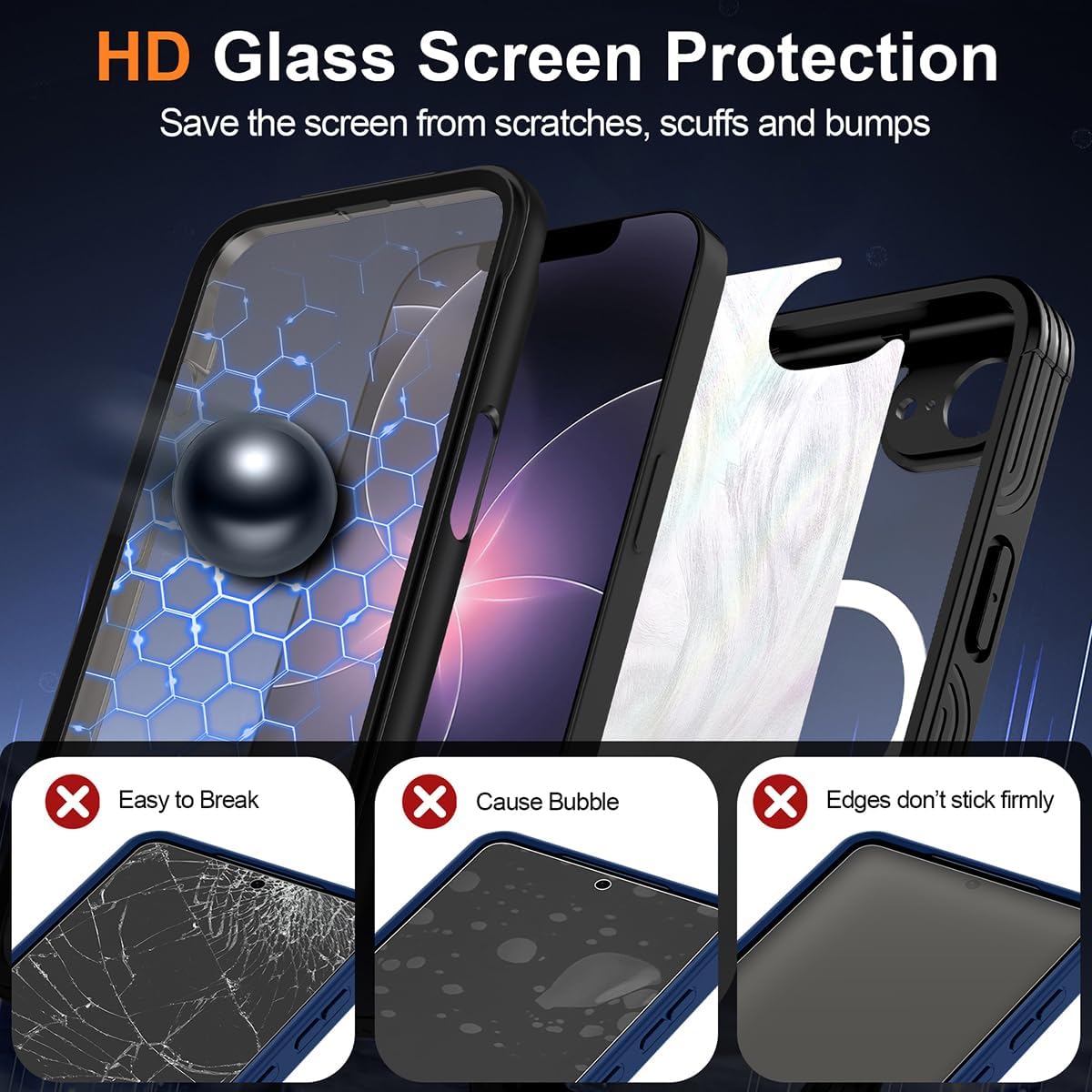 Bizzib for Apple iPhone 17e/16e Case Compatible with MagSafe Built-in 9H Screen Protector & Camera Lens Guard Military Grade Full Body Protection Shockproof Phone Case Cover,Black Glitter