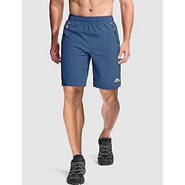 MAGCOMSEN Athletic Shorts Men Quick Dry 9 Inch Hiking Lightweight Running Fishing Travel Shorts for Men Blue Grey