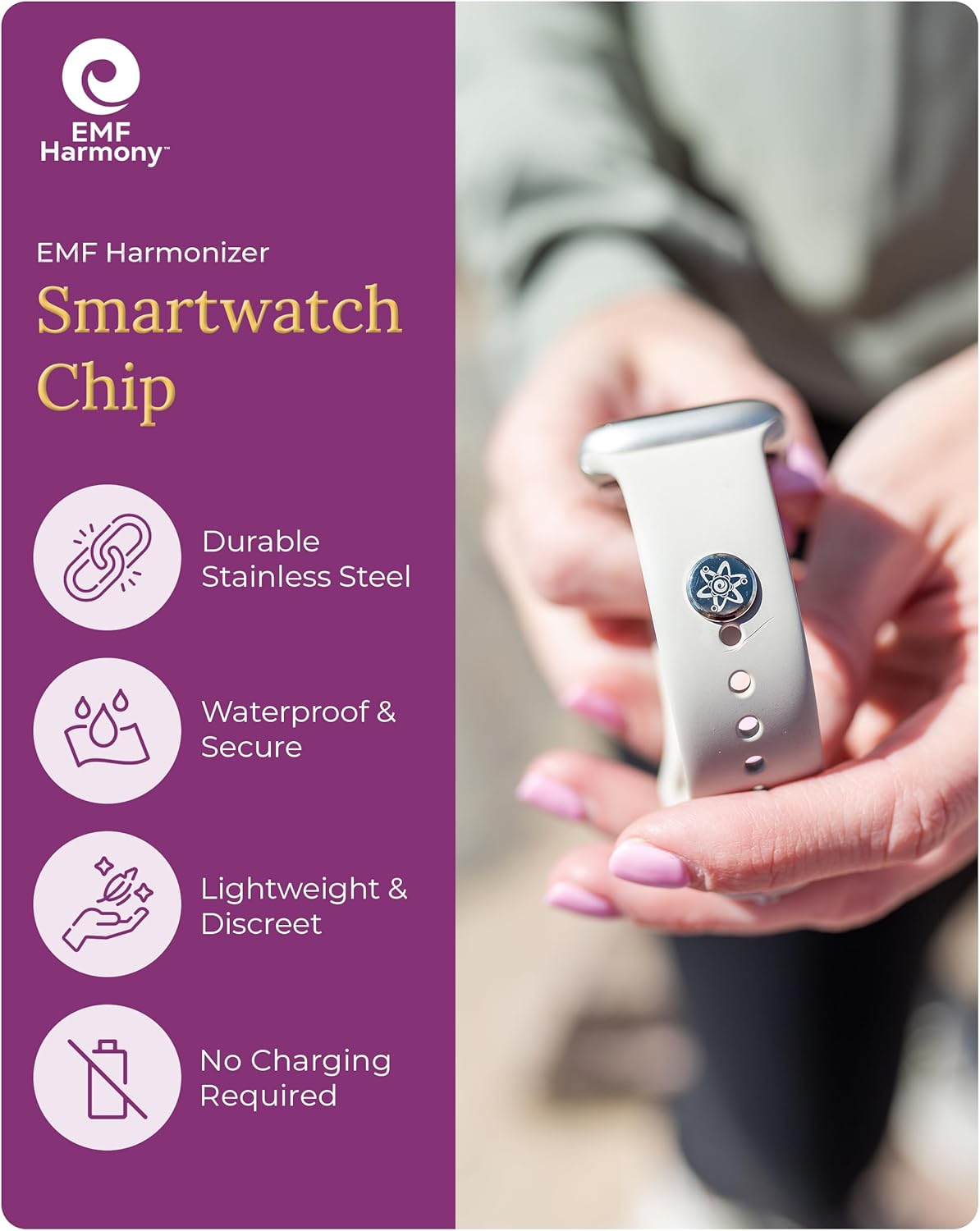 EMF Harmony Smartwatch Chip – Discreet Stainless Steel Bioresonance Rivet Accessory for Apple Watch, Garmin, Fitbit & Fitness Bands – Everyday Balance in a Wireless World - Image 2