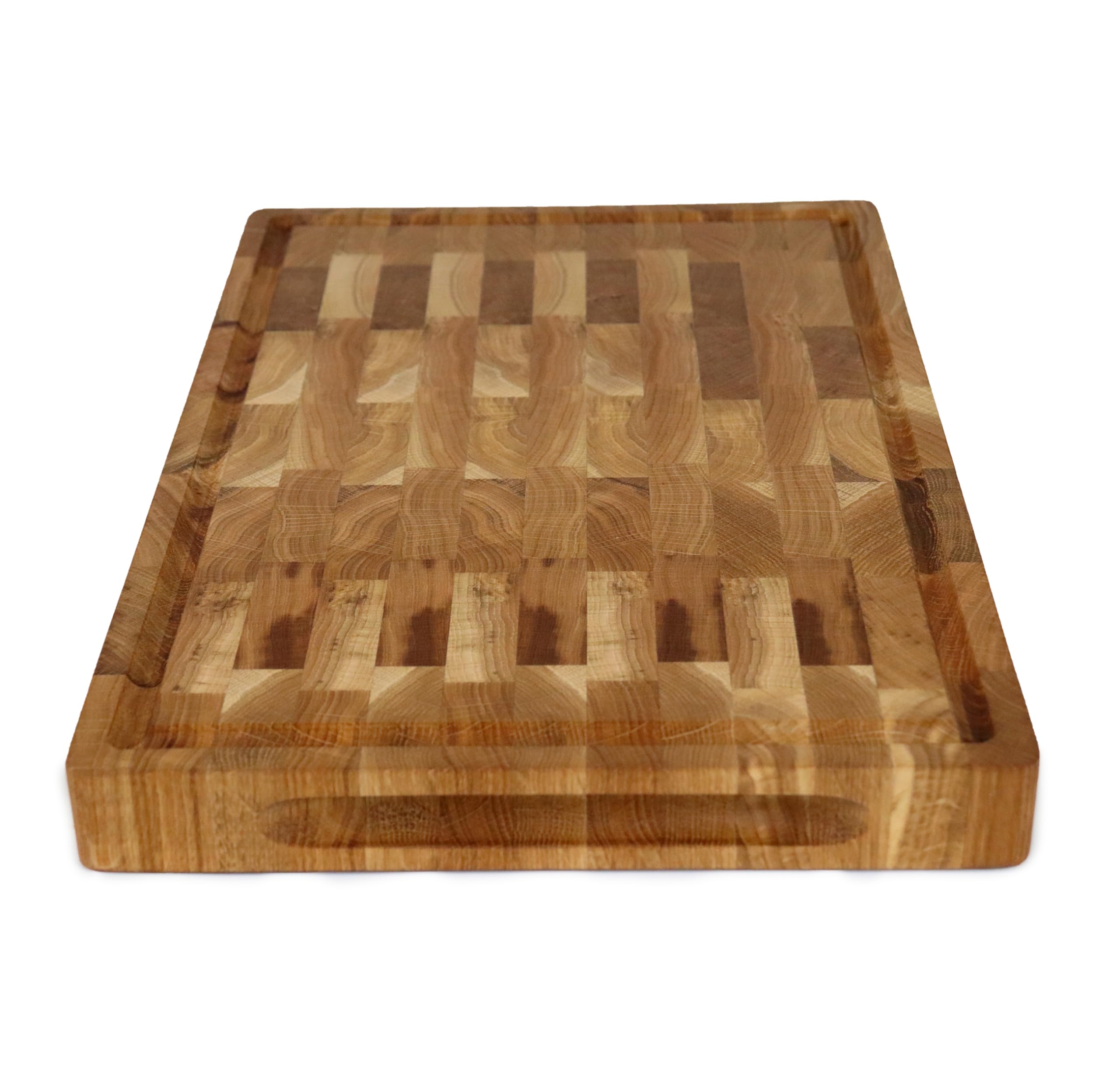 B4K® Tagliere con supporto in legno di quercia, 45 × 30 × 4 cm, massello di legno di cervello antibatterico con manici e piedini in silicone, perfetto per cucina, carne e barbecue