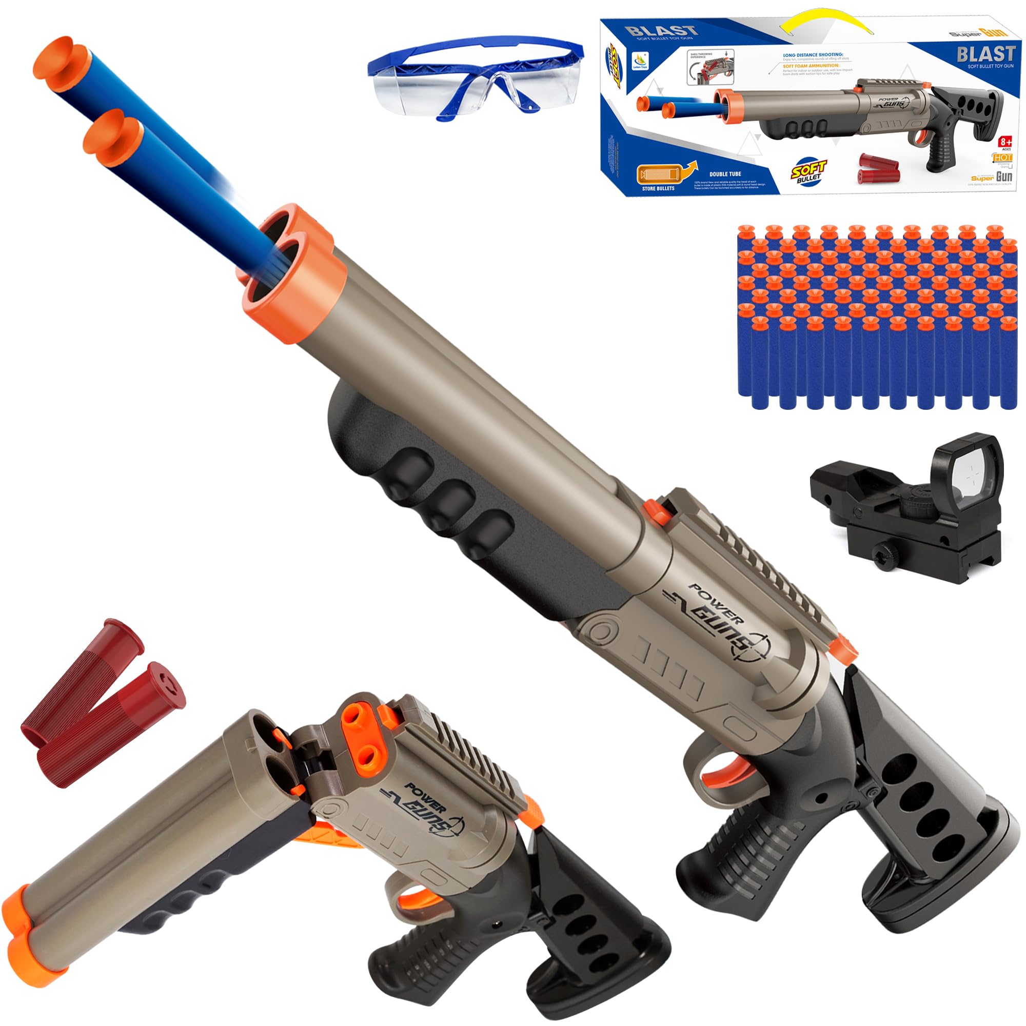 Double Barrel Shotgun Toy  Realistic Foam Dart Blaster with Pump Action, 80 Soft Bullets, Safe for Kids & Outdoor Battles  Perfect for Role Play, Gifts, Ages 8+